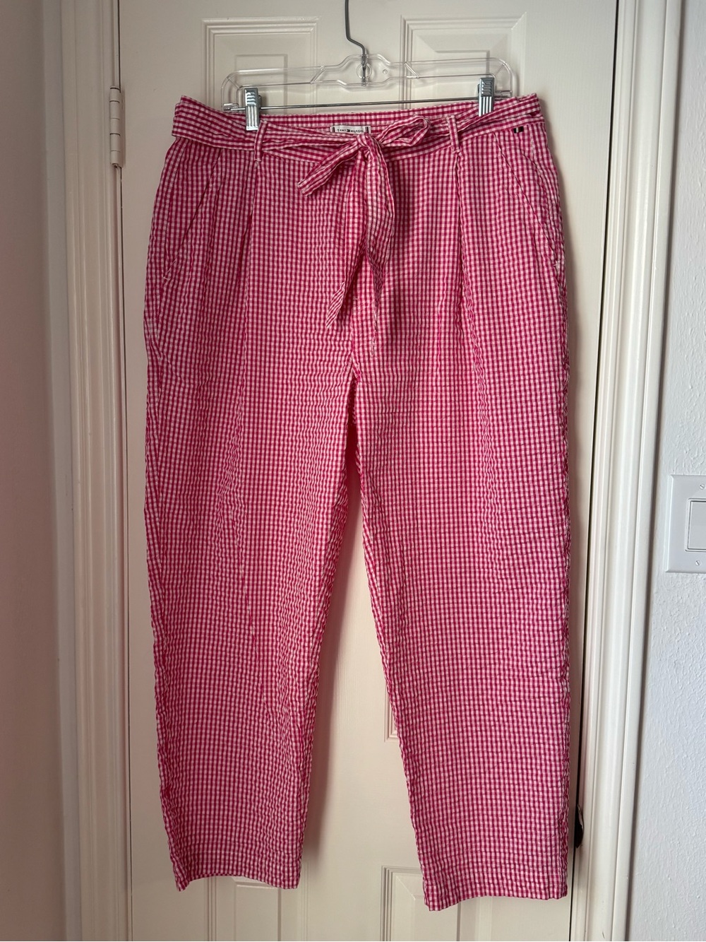 Tommy Hilfiger Pink Gingham Paperbag Waist Cropped Pants - Picture 2 of 8